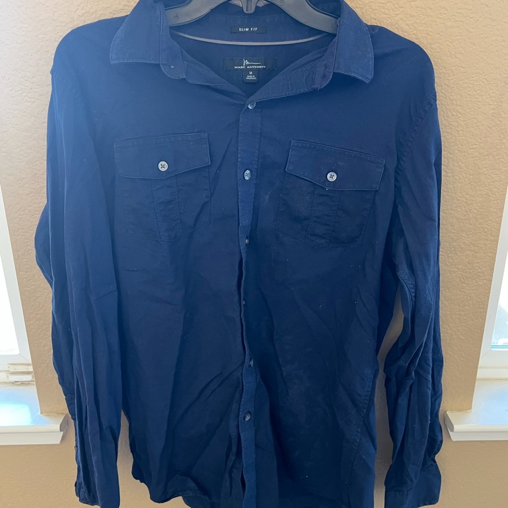 Marc Anthony Navy Casual Button-Down Shirt